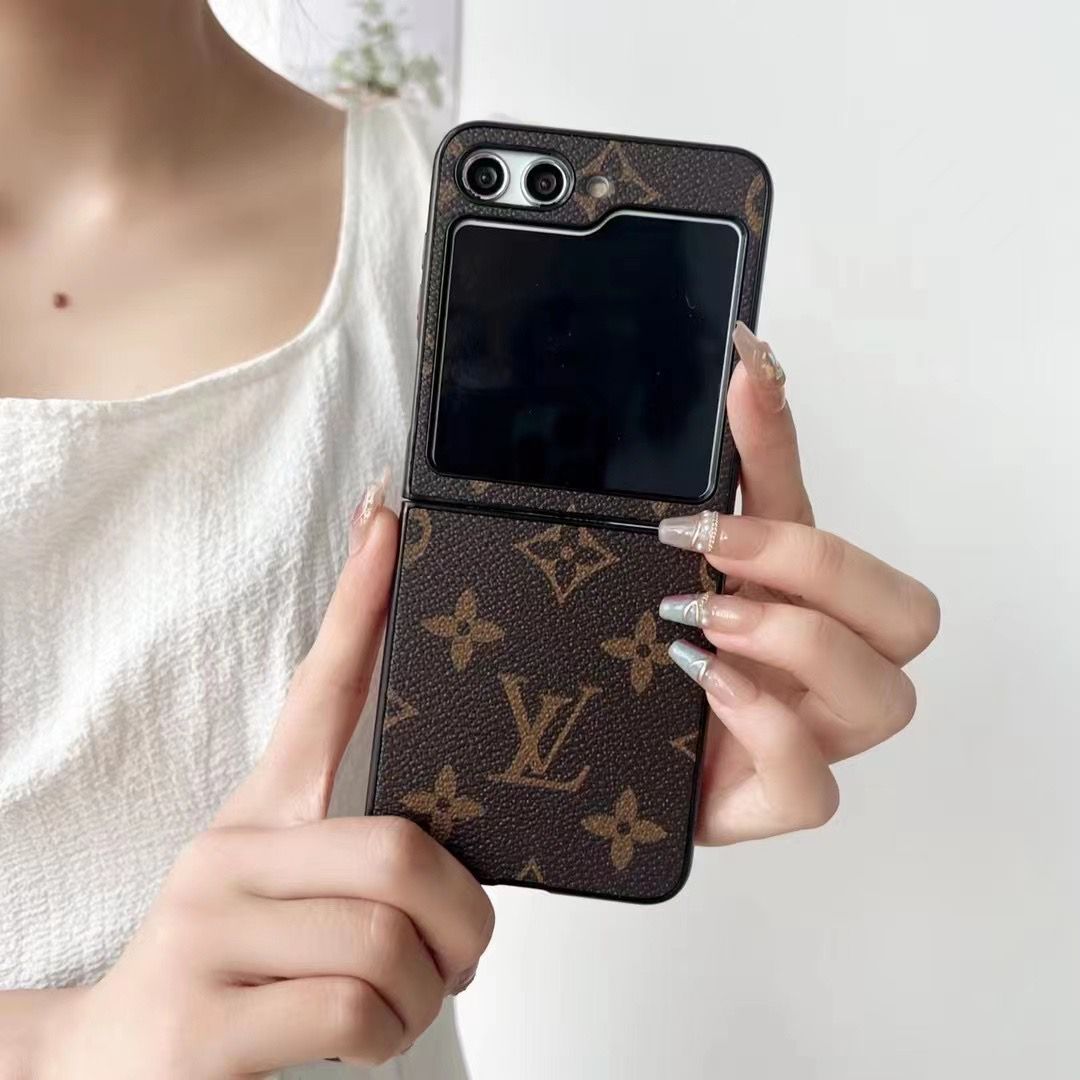 LV Wallet Flip Phone Case, Brown Leather