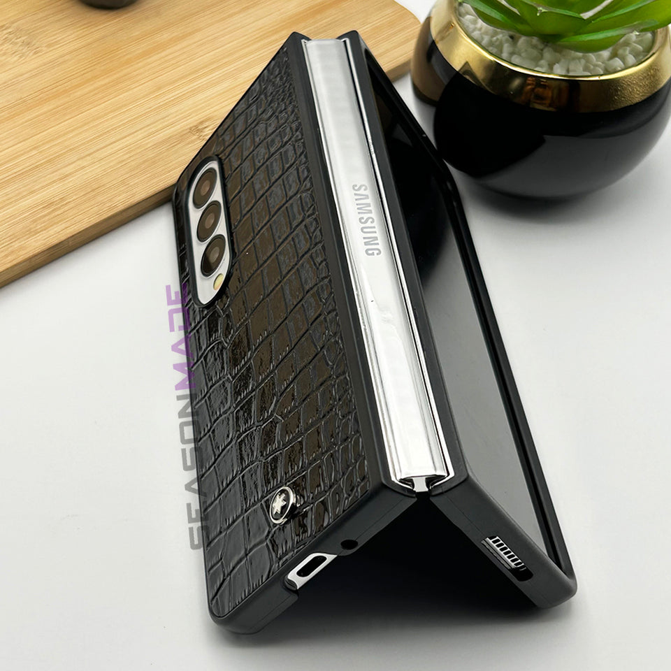 Samsung Galaxy Z Fold 5 Croc Pattern MB Logo PU Leather Case Cover – Season  Made