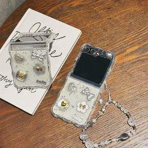 Samsung Galaxy Z Flip 5 Bow Heart Lucky Pearl Strap Holder Case