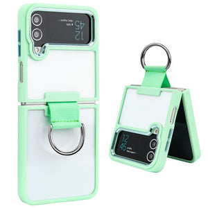 Samsung Galaxy Z Flip 3 Transparent Shockproof Clear Case With Metal Ring Stand Clearance Sale