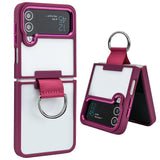 Samsung Galaxy Z Flip 3 Transparent Shockproof Clear Case With Metal Ring Stand Clearance Sale