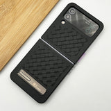 Samsung Galaxy Z Flip 4 PU Leather Checks Grid Pattern Kickstand Case Cover Clearance Sale