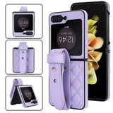 Samsung Galaxy Z Flip 5 Luxury Pu Puffer Leather Stitch Wristband Stand Case Cover Clearance Sale