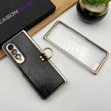 Samsung Galaxy Z Fold 4 PU Leather Chrome Plated With Front Screen Protector Metal Ring Case Cover Clearance Sale