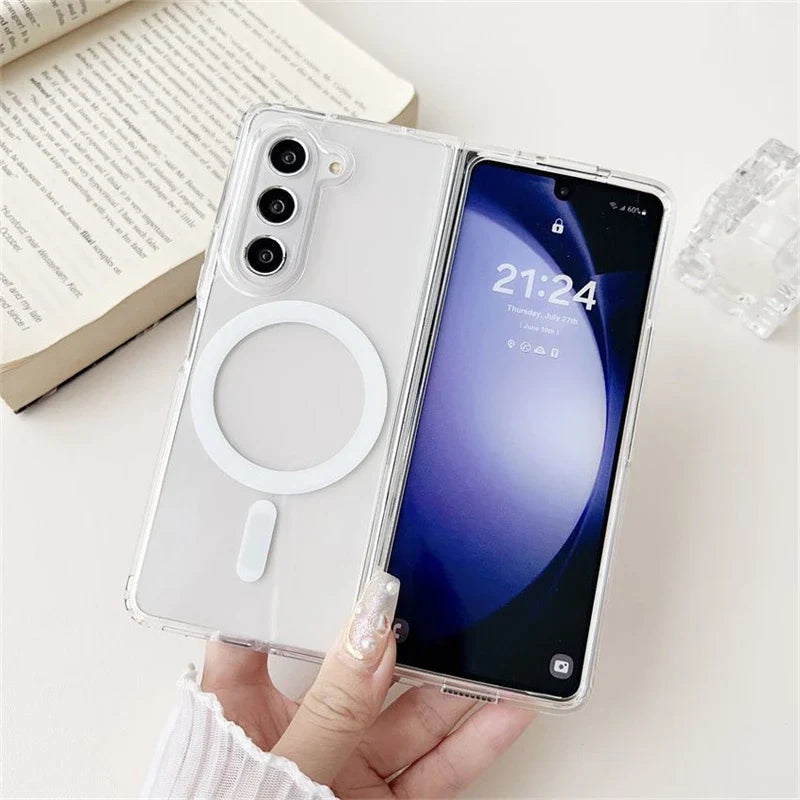 Samsung Galaxy Z Fold 5 Transparent Case With Magnetic Charging Ring