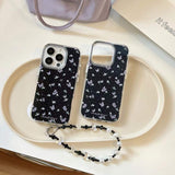 iPhone Black Butterfly Pattern Shimmer Case With Strap Holder