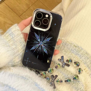 iPhone Blue Shimmer Diamond Case With Pearl Strap Holder