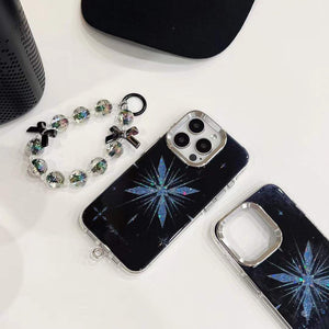 iPhone Blue Shimmer Diamond Case With Pearl Strap Holder