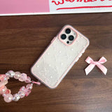 iPhone Pink Bow Shimmer Case With Pearl Strap Holder