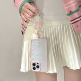 iPhone Pink Bow Shimmer Case With Pearl Strap Holder