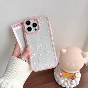 iPhone Pink Bow Shimmer Case With Pearl Strap Holder