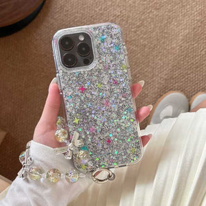 iPhone Silver Sprkle Shimmer Case With Pearl Strap Holder