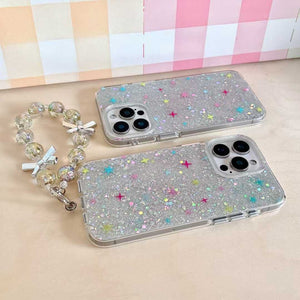 iPhone Silver Sprkle Shimmer Case With Pearl Strap Holder