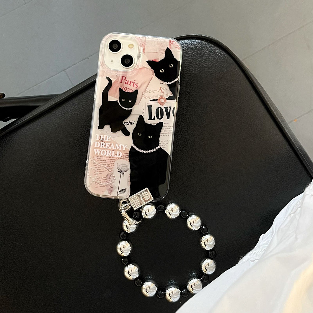 iPhone Dreamy World Cute Kitty In Paris Case With Strap Holder