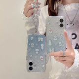 iPhone Winter Snowman Pattern Case With Pearl Strap Holder