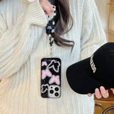 iPhone Pink Butterfly Shimmer Case With Strap Holder