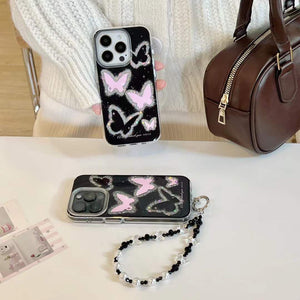 iPhone Pink Butterfly Shimmer Case With Strap Holder