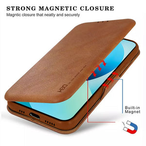 Shell Style Leather iPhone 13 Mini Flip Cover With Card Holder Brown Clearance Sale