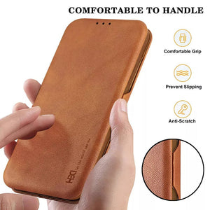 Shell Style Leather iPhone 13 Mini Flip Cover With Card Holder Brown Clearance Sale