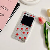 Samsung Galaxy Z Flip 5 Red Floral Tulip Mirror Case With Pearl Holder