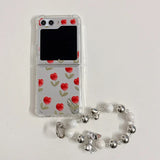 Samsung Galaxy Z Flip 5 Red Floral Tulip Mirror Case With Pearl Holder