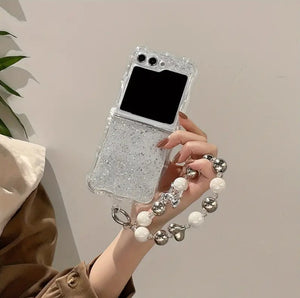 Samsung Galaxy Z Flip 6 Shimmer Glitter Case With Pearl Holder