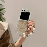 Samsung Galaxy Z Flip 5 Shimmer Glitter Case With Pearl Holder