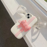 iPhone 15 Pro Pink Bow Silicone Case Cover Beige Clearance Sale