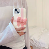 iPhone 15 Pro Pink Bow Silicone Case Cover Beige Clearance Sale