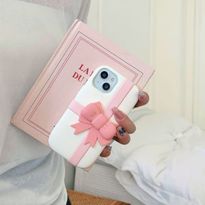 iPhone 15 Pro Pink Bow Silicone Case Cover Beige Clearance Sale