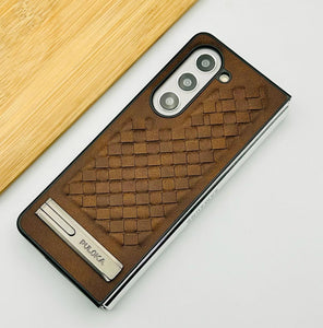 Samsung Galaxy Z Fold 5 PU Leather Checks Grid Pattern Kickstand Case Cover