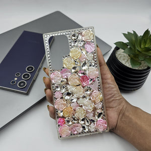 Samsung Galaxy S23 Ultra Rose Floral Rhinestone Diamond Case