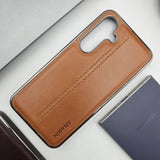 Samsung Galaxy S24 Plus Centre Stitched Leather Case Chrome Border Inside Velvet