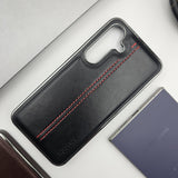 Samsung Galaxy S25 Plus Centre Stitched Leather Case Chrome Border Inside Velvet