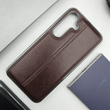 Samsung Galaxy S24 Plus Centre Stitched Leather Case Chrome Border Inside Velvet