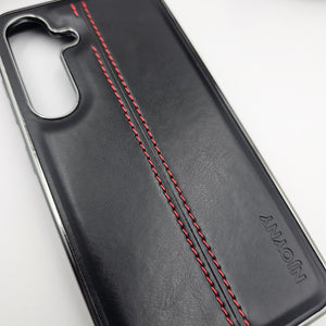 Samsung Galaxy S24 FE Centre Stitched Leather Case Chrome Border Inside Velvet