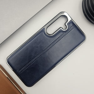 Samsung Galaxy S24 Centre Stitched Chrome Leather Case Inside Velvet