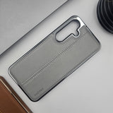 Samsung Galaxy S24 Centre Stitched Chrome Leather Case Inside Velvet