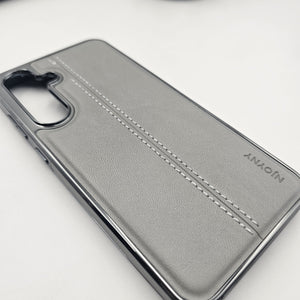 Samsung Galaxy S24 Centre Stitched Chrome Leather Case Inside Velvet