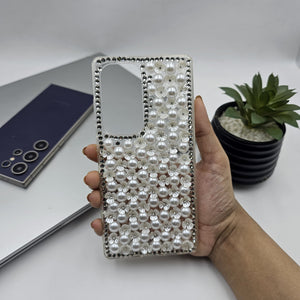 Samsung Galaxy S24 Ultra Pearl Floral Pattern Rhinestone Diamond Case