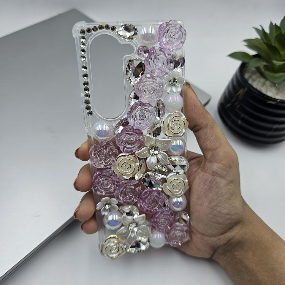 Samsung Galaxy Z Fold 6 Rose Floral Rhinestone Diamond Case