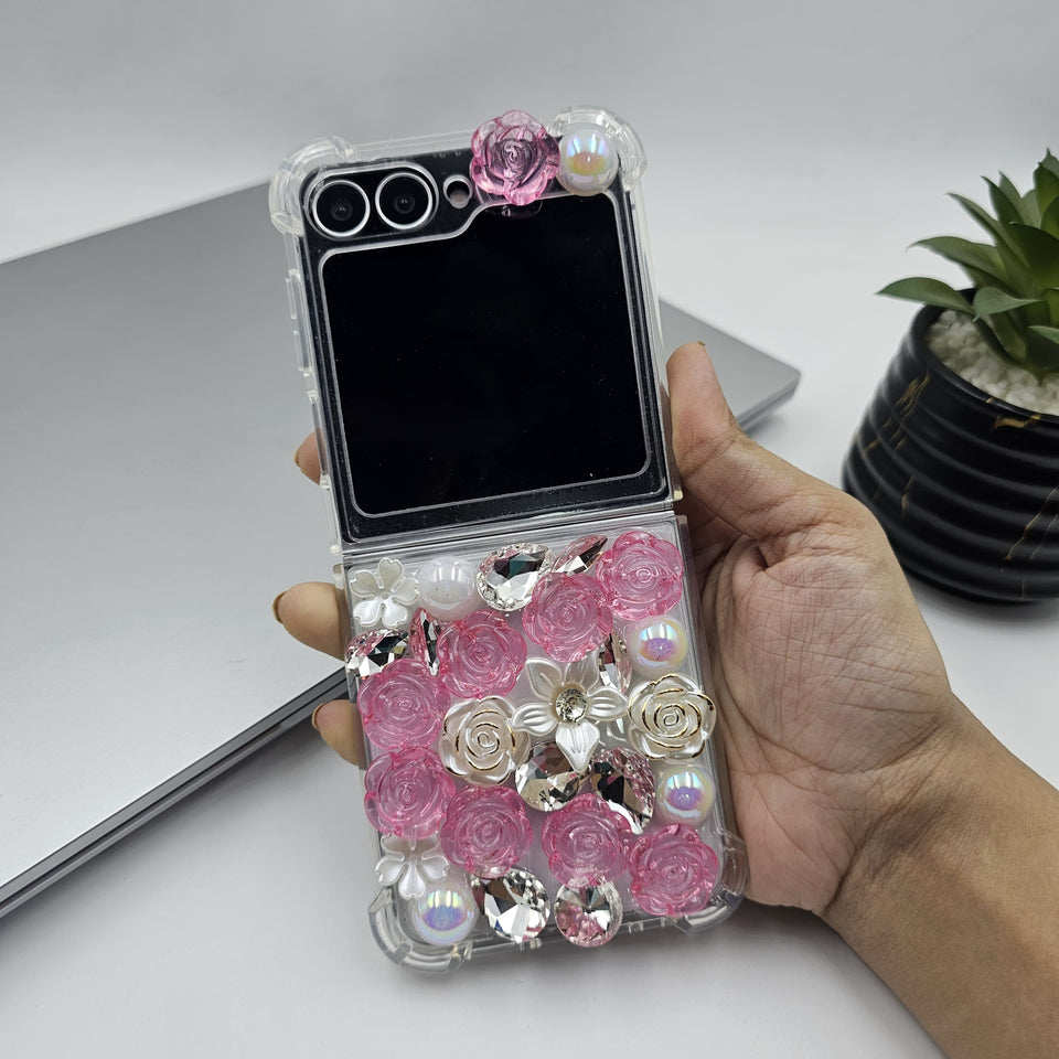 Samsung Galaxy Z Flip 6 Rose Floral Rhinestone Diamond Case