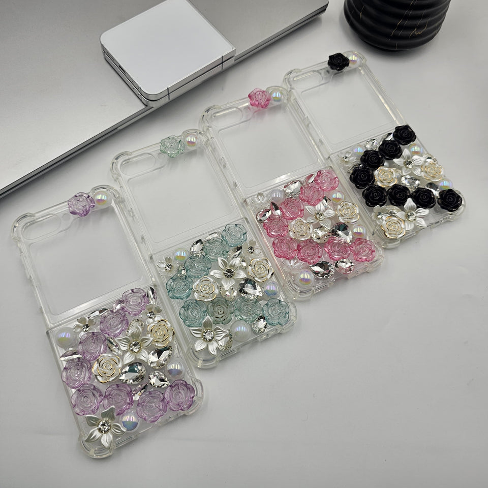 Samsung Galaxy Z Flip 6 Rose Floral Rhinestone Diamond Case