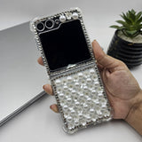 Samsung Galaxy Z Flip 6 Pearl Floral Pattern Rhinestone Diamond Case