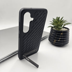 Samsung Galaxy S25 Leather Checks Grid Pattern Kickstands Case