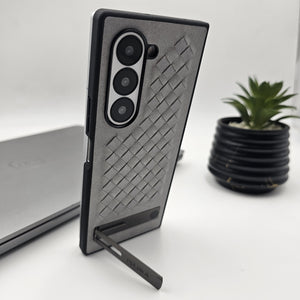 Samsung Galaxy Z Fold 6 PU Leather Checks Grid Pattern Kickstand Case