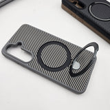 Samsung Galaxy S25 Plus Carbon Fibre With Magnetic Magsafe Ring Stand Case