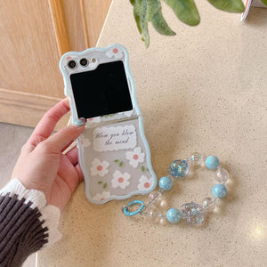 Samsung Galaxy Z Flip 6 Floral Quote Pattern Case With Pearl Holder