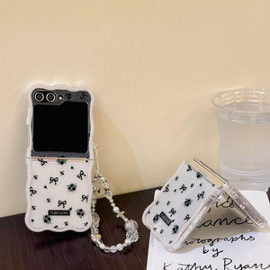 Samsung Galaxy Z Flip 6 Bow Knot Pattern Design Case With Pearl Holder