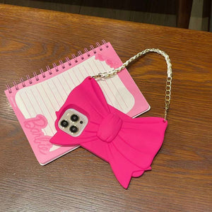 iPhone 15 Series Pink Bow Silicone Case Cover With Sling